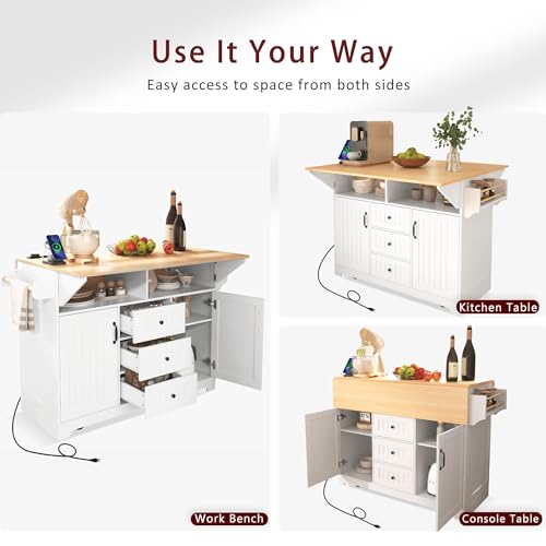 55.7'' Rolling Kitchen Island with 2 Drop Leaves and 3 Drawers U57908