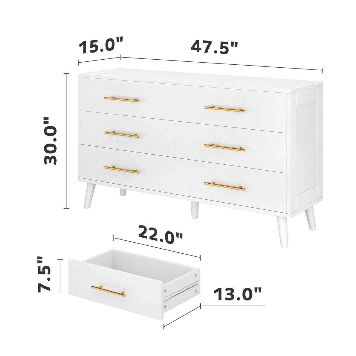 White 6 Drawer Wood Dresser O693016