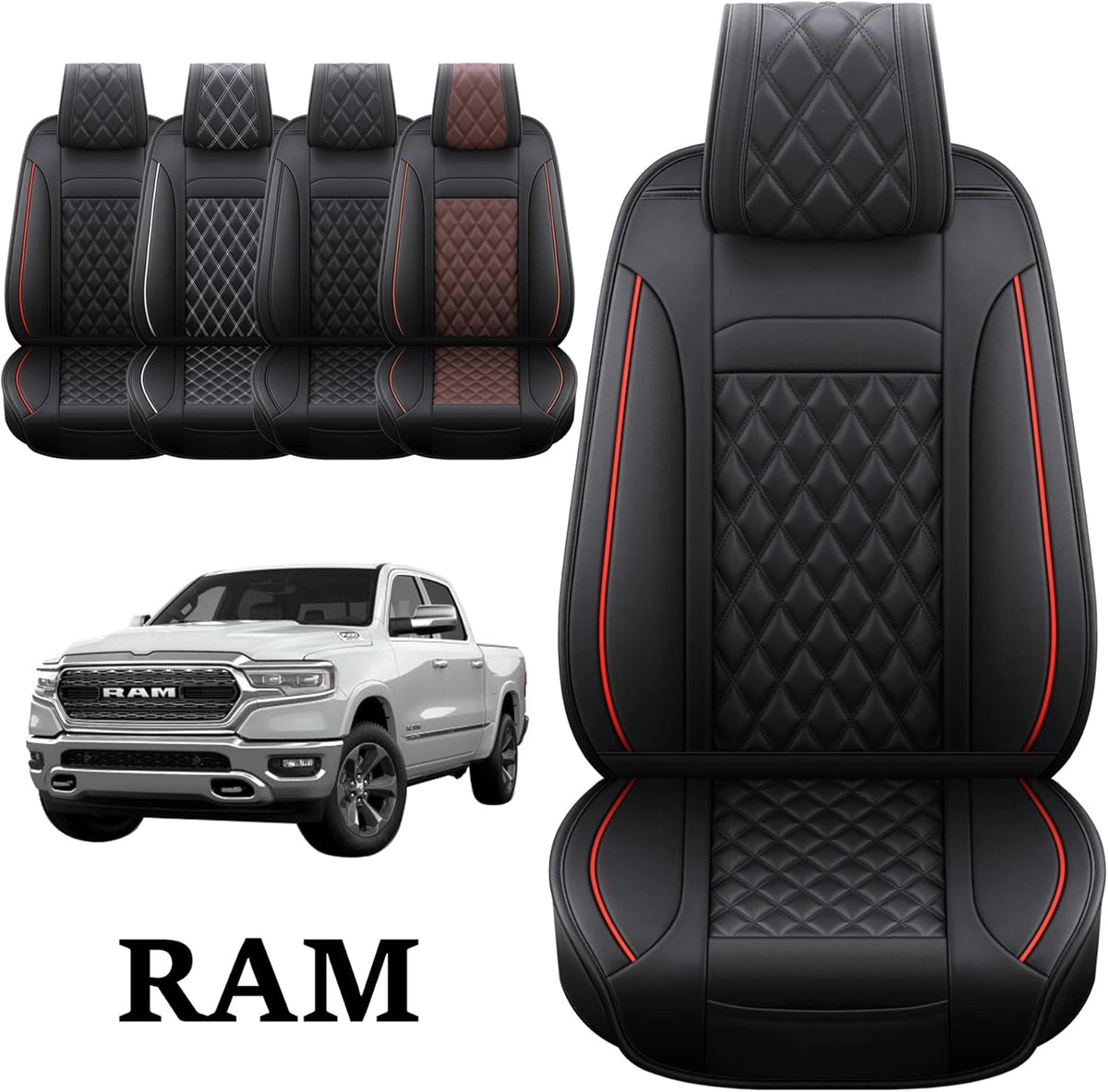 Waterproof Synthetic Leather Seat Covers 5PCS Full Set Black Brown A5635