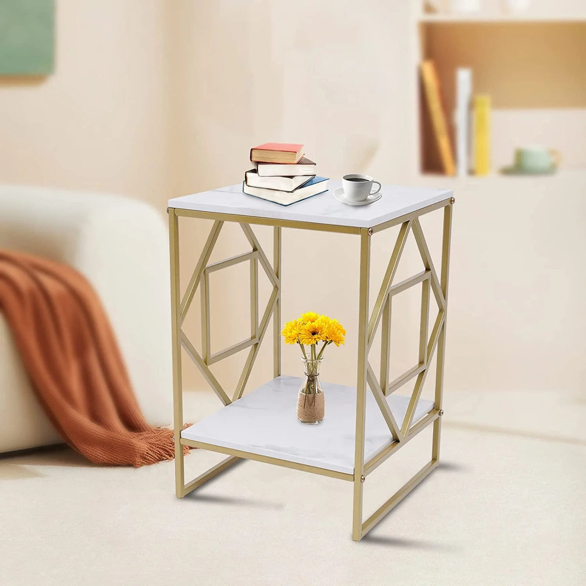 2-Tier Metal Nightstands with Storage Shelf M943576