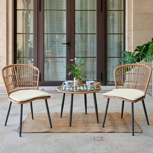 3 Piece Beige Wicker Patio Bistro Set P840180