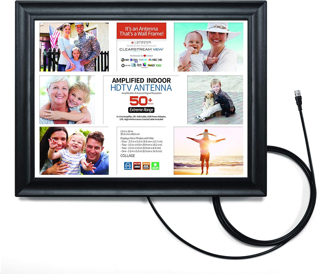 Amplified TV Antenna 50+ Mile Range UHF/VHF Multi-Directional Black/White/Paintable Pack of 2 O80955