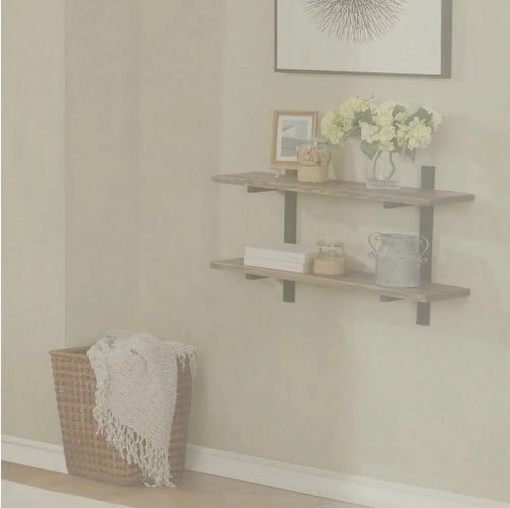 36"W Metal and Solid Wood Wall Shelf G57430