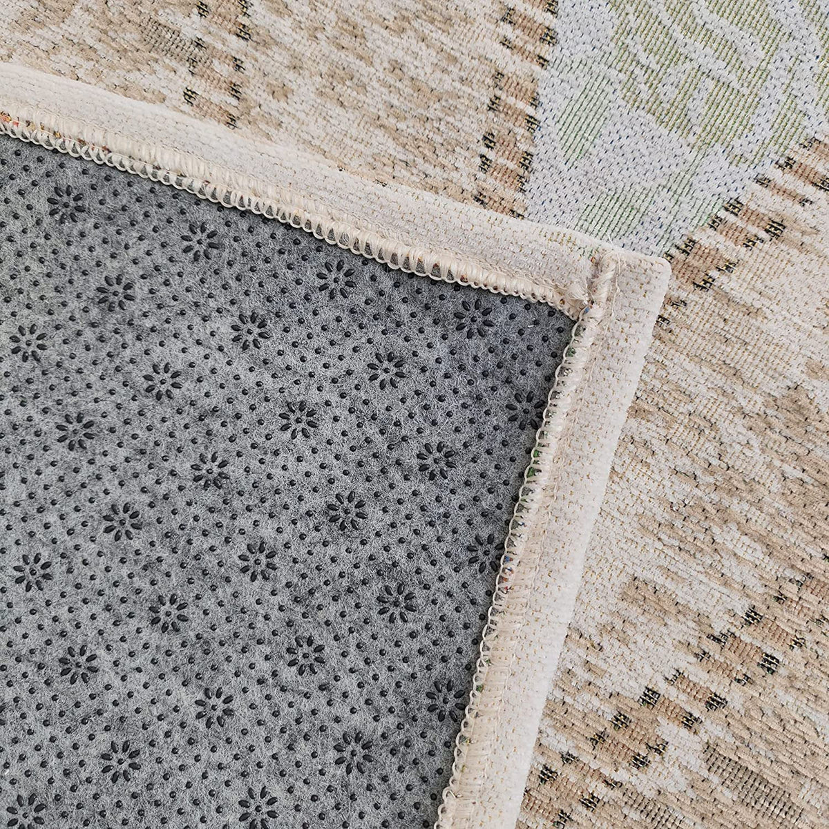 Beige & Cream Flat Weave 2.3'x9' Machine Washable Non Slip Runner Rug W95320