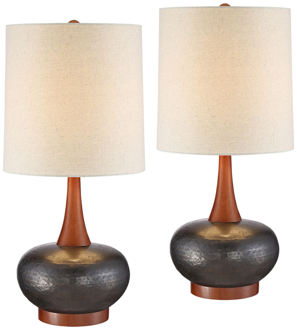 Set of 2 Brown Ceramic Table Lamps P745