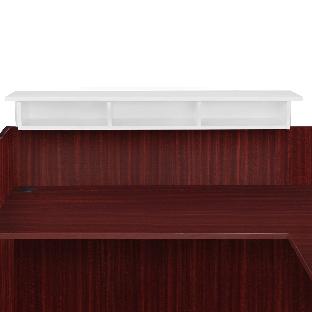 Double Full Pedestal Reception Desk with White Transaction Top Mahogany H716254