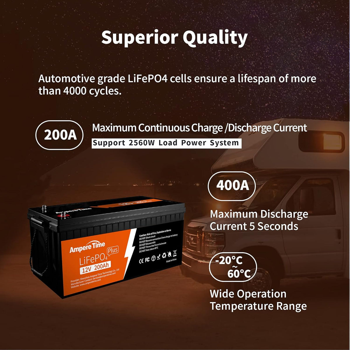 12V 200Ah Lithium LiFePO4 Battery with 200A BMS R95594