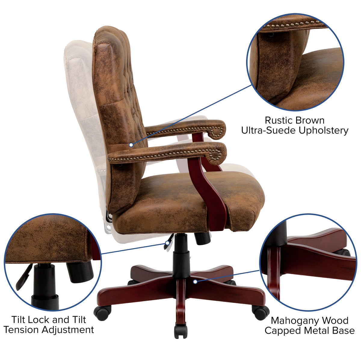 Brown Ultra-Suede Swivel High-Back Office Chair B208