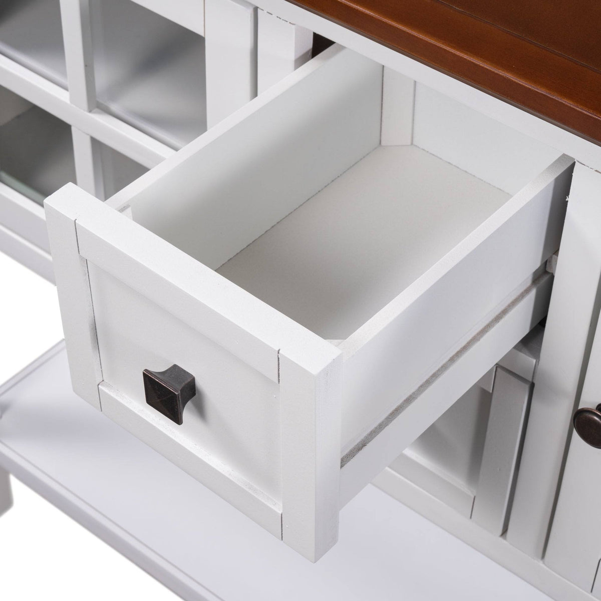 Modern Console Table with 2 Drawer, Cabinet, Shelf, White and Brown Wood B747