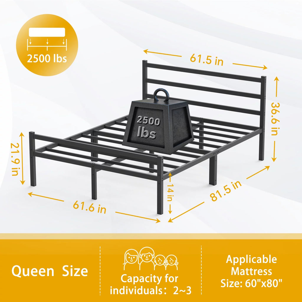 Queen Size Metal Platform Bed Frame with Headboard and Footboard H859