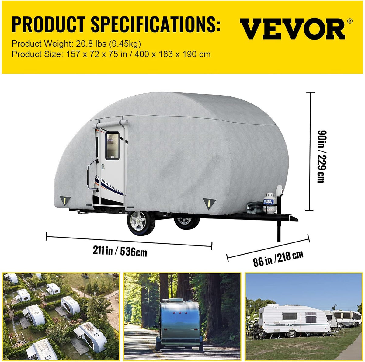16' - 18' Waterproof Non-Woven Teardrop Trailer Cover M6681