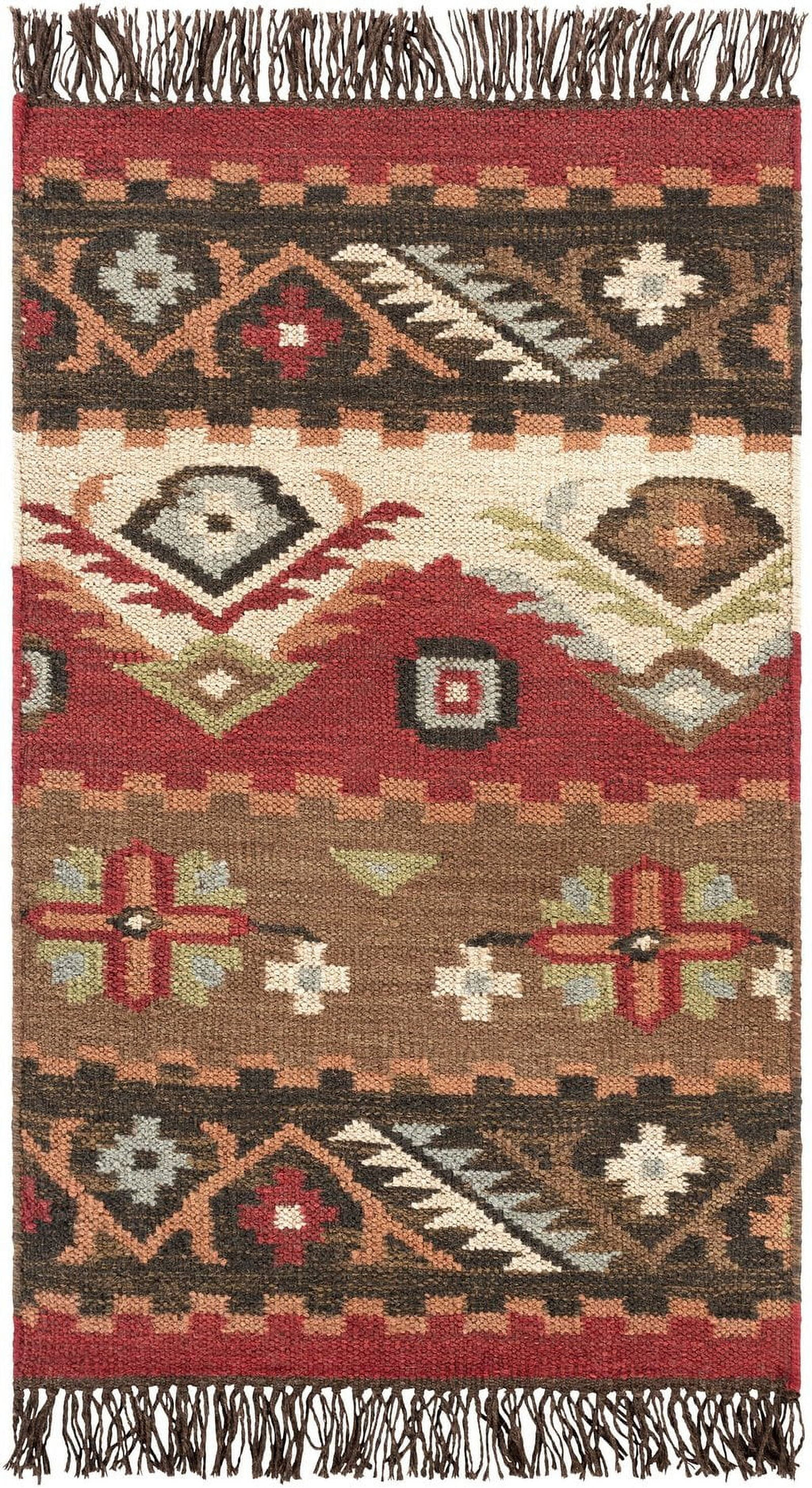 Wool Dark Brown 2x8 Runner Area Rug E738874