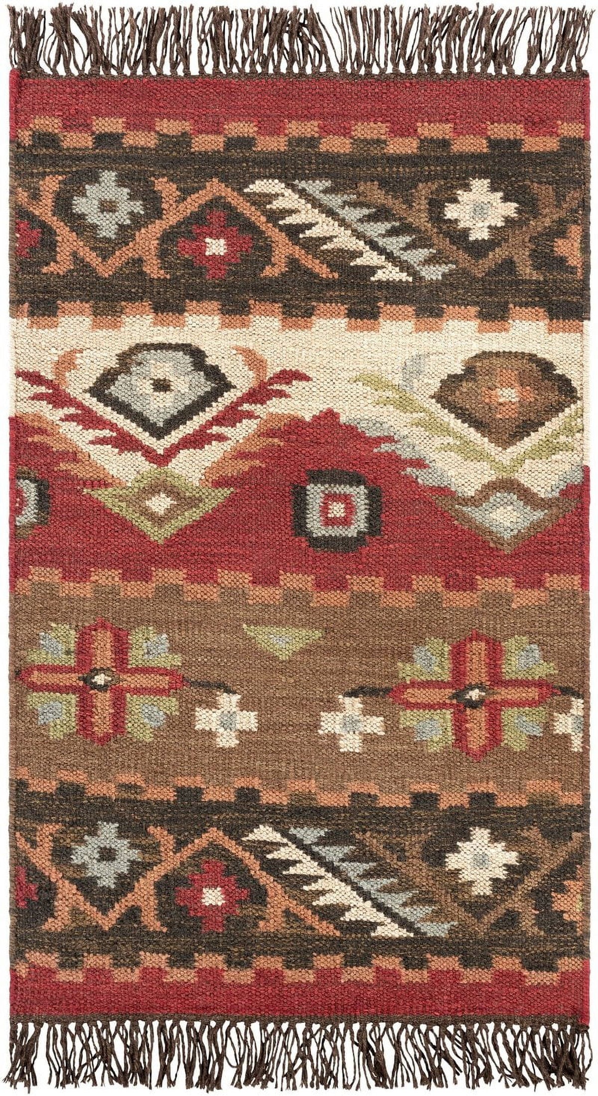 Wool Dark Brown 2x8 Runner Area Rug E738874