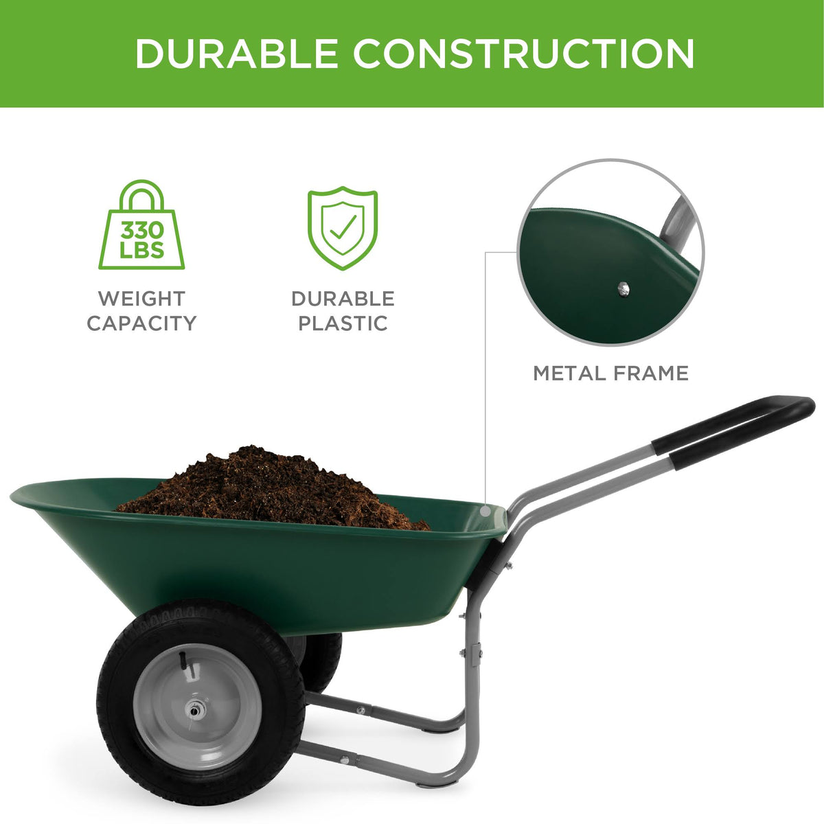 Green Dual Wheel Wheelbarrow Yard Cart Y817