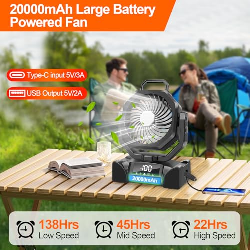 Portable Battery Operated Camping Fan with Remote Control & LED Lantern T292447