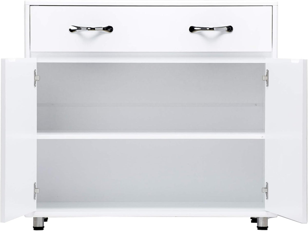 White Console Table with Drawer & Two Shelves F492