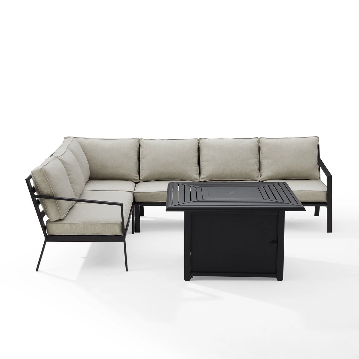 5 Pc Outdoor Metal Sectional Set with Fire Table Taupe Matte Black V55400