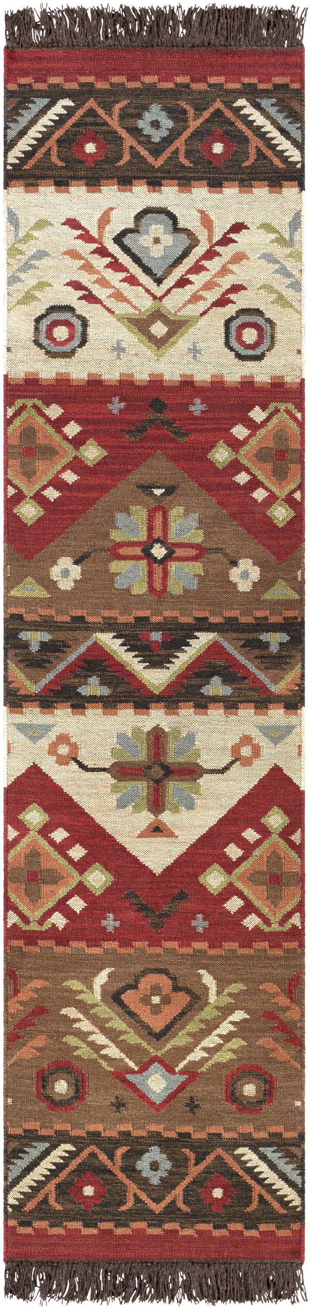 Wool Dark Brown 2x8 Runner Area Rug E738874