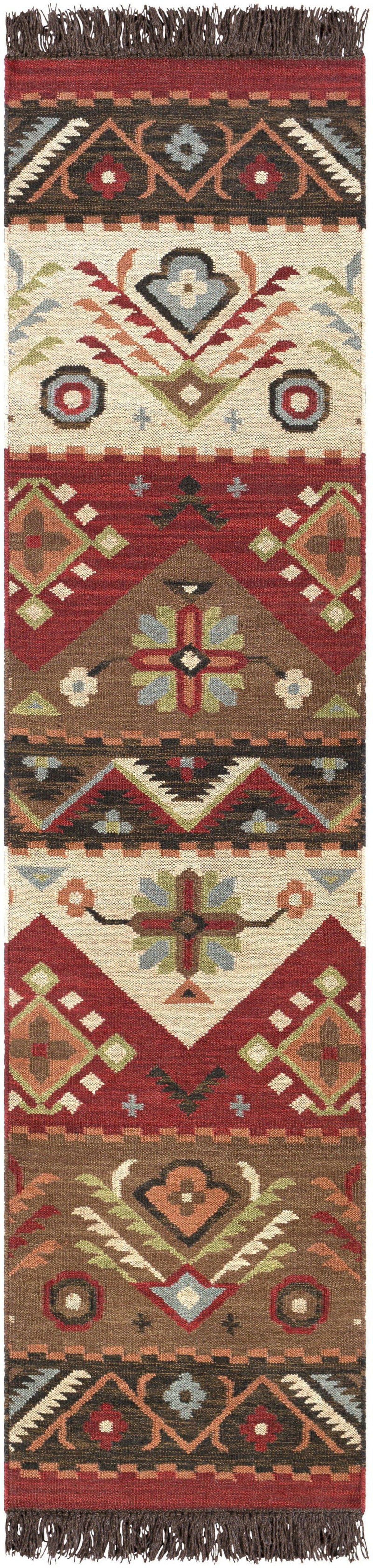 Wool Dark Brown 2x8 Runner Area Rug E738874