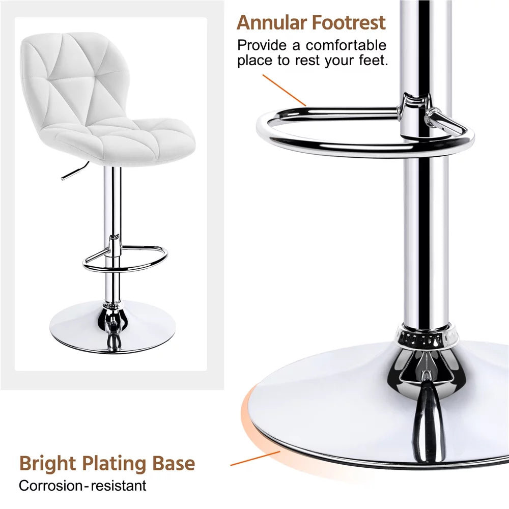 Adjustable White PU Leather Swivel Bar Stools with Backrest W72969