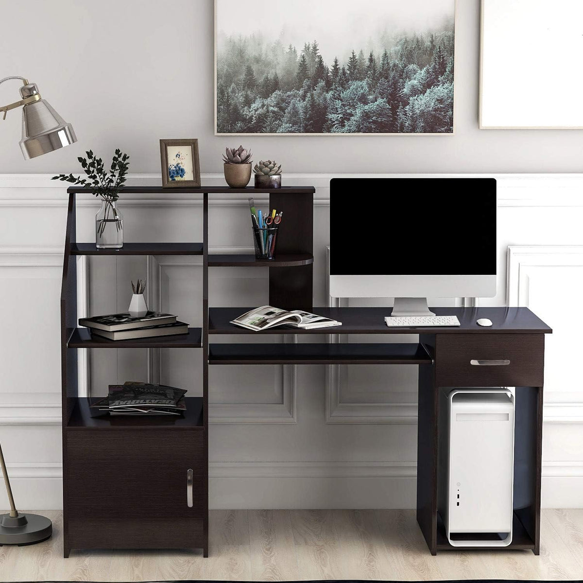 Computer Desk with Cabinet and Storage Drawer Q61137