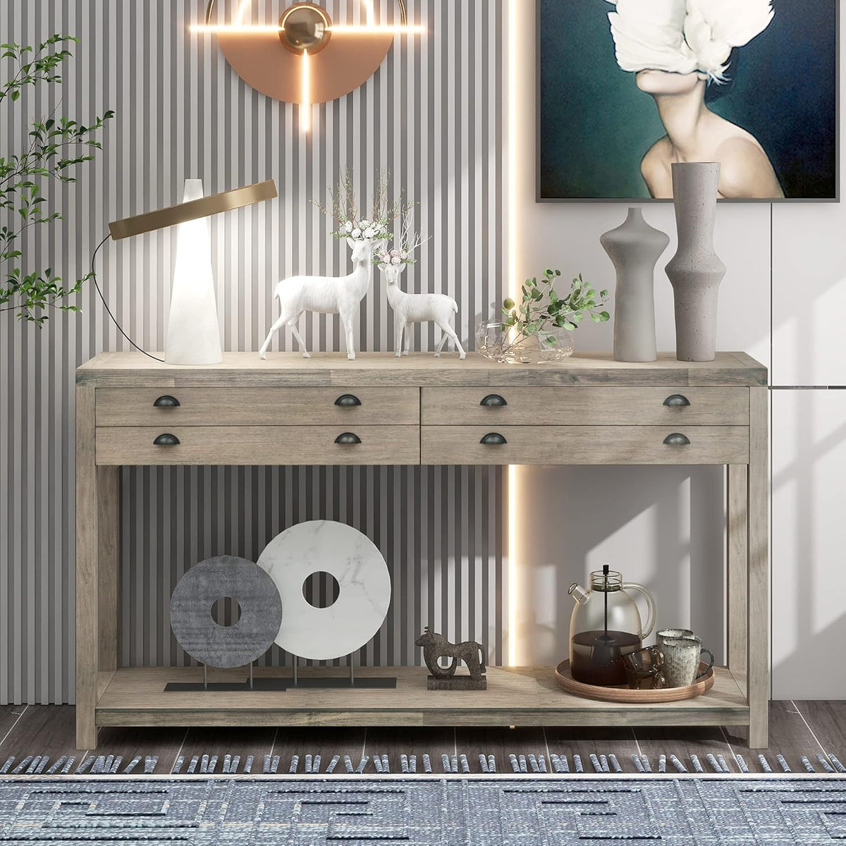 Navy Wood Console Table with 2 Drawers Q24122