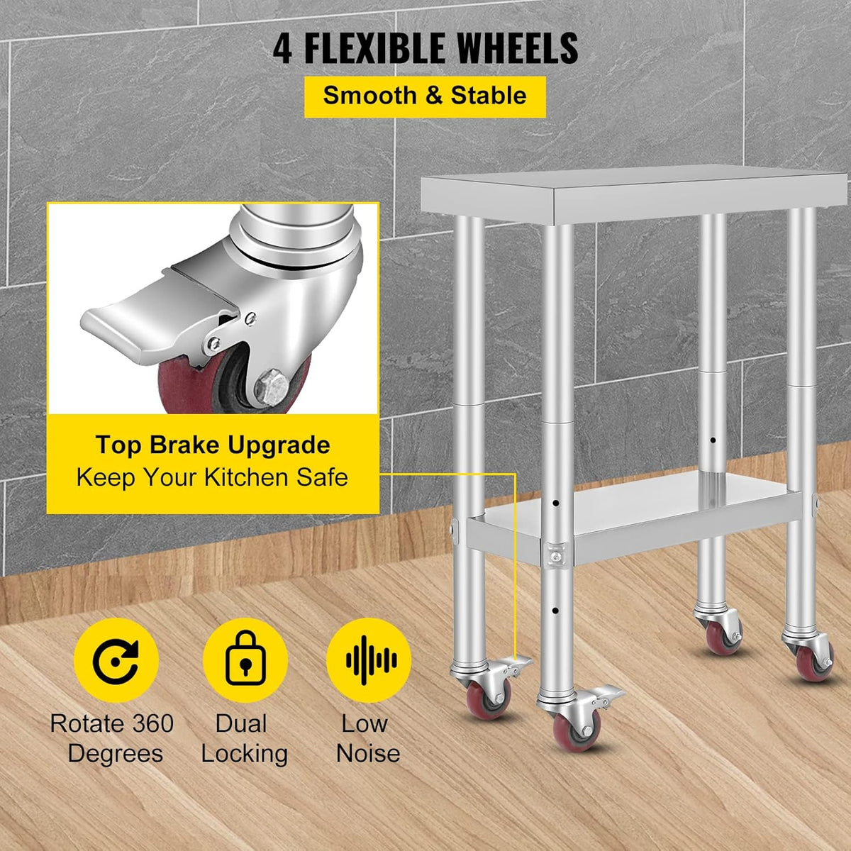 Stainless Steel Work Table with Wheels 24 x 12 x 32 Inch M221912
