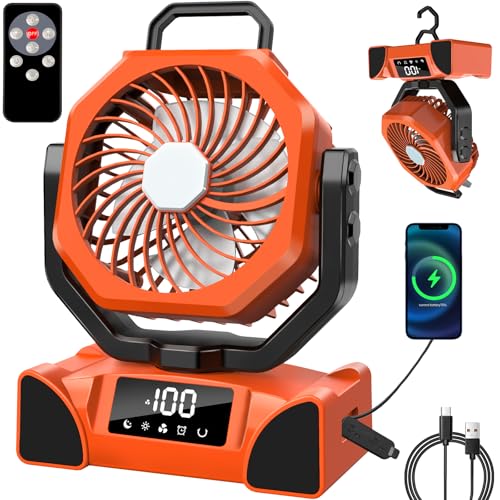 Portable Battery Operated Camping Fan with Remote Control & LED Lantern T292447