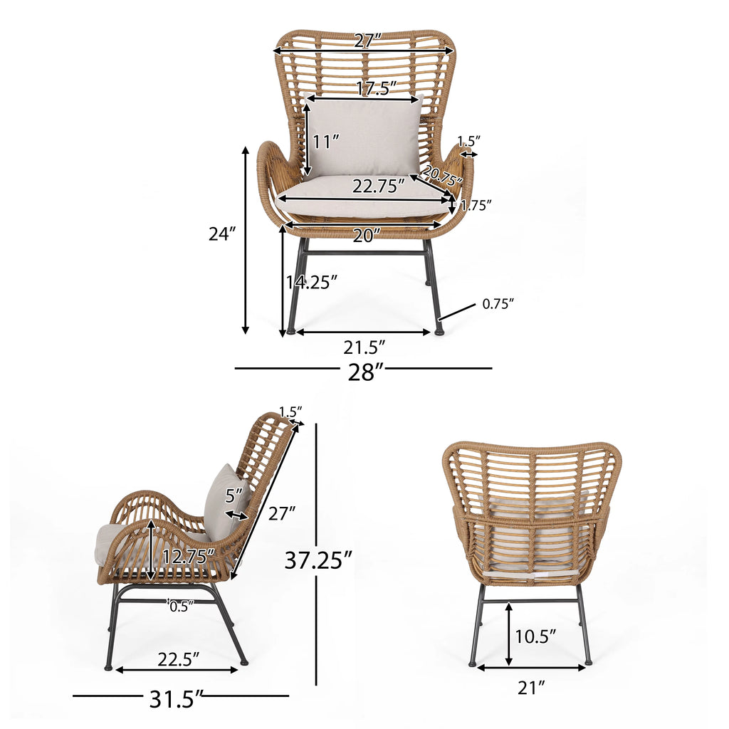 Light Brown and Beige Wicker Club Chairs with Cushions, Set of 2 U197