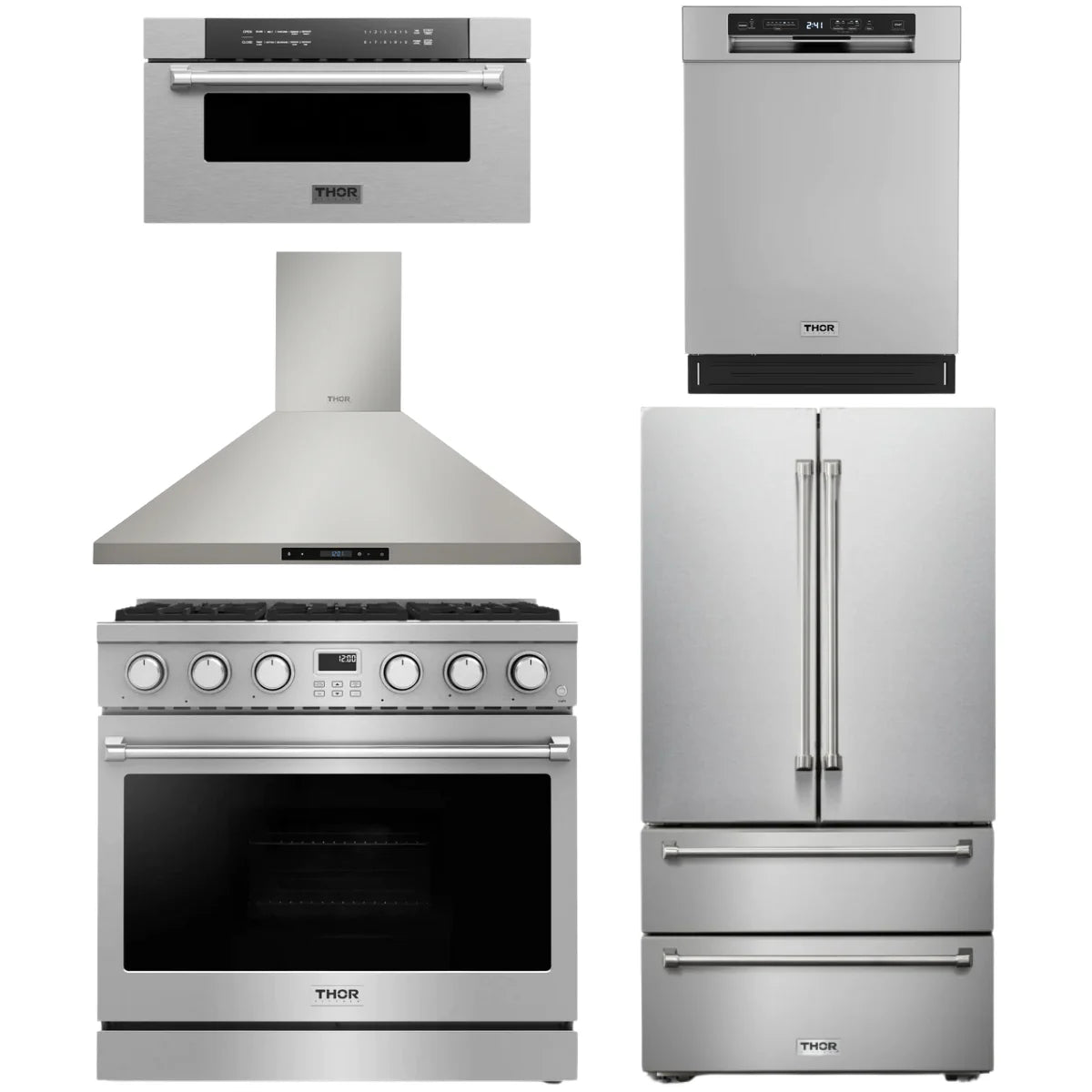 36 Gas Range, Range Hood, Refrigerator, Dishwasher and Microwave G423360