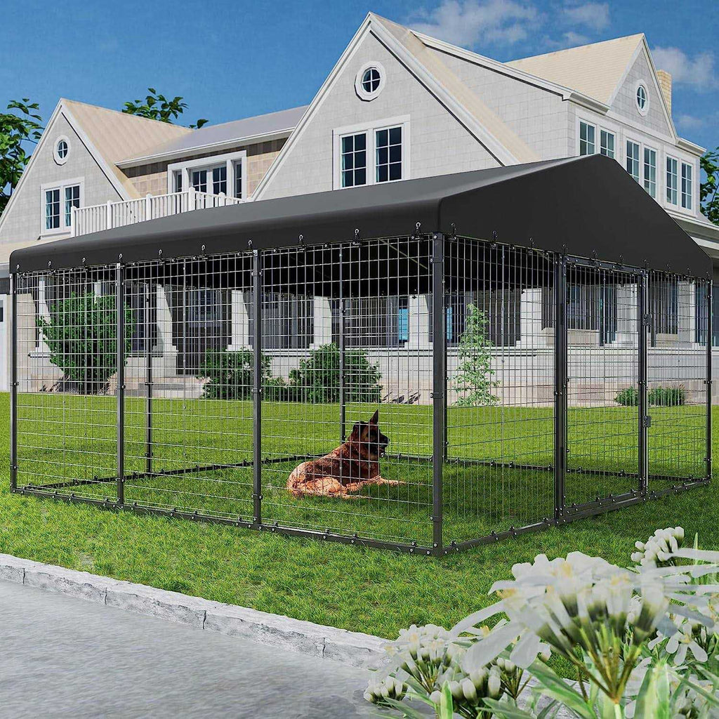 Large Heavy Duty Galvanized Steel Outdoor Dog Kennel with Roof S58051