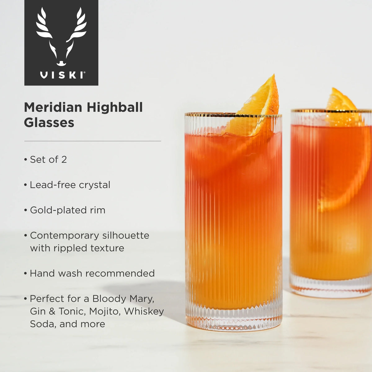 Set of 2 15oz Gold Rimmed Highball Glasses M939316