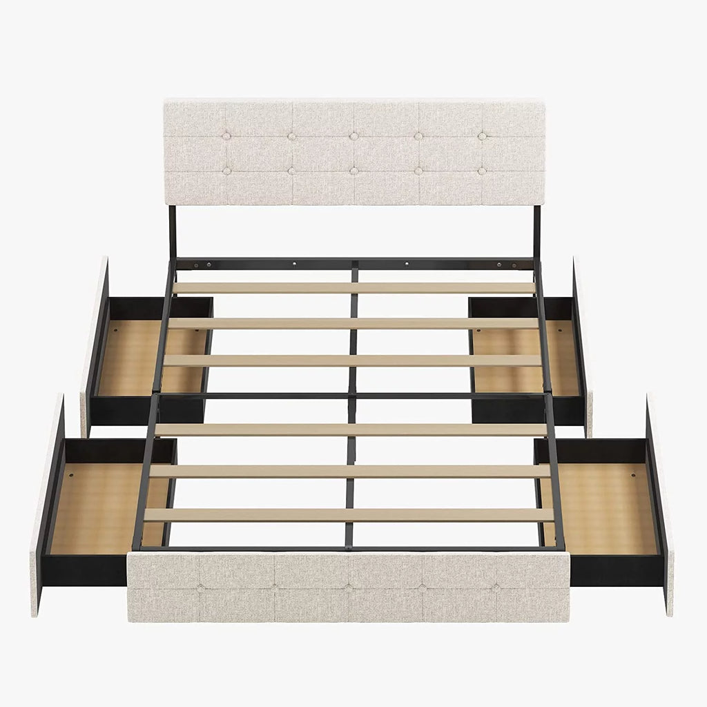 Queen Size Platform Bed Frame with 4 Storage Drawers N9055