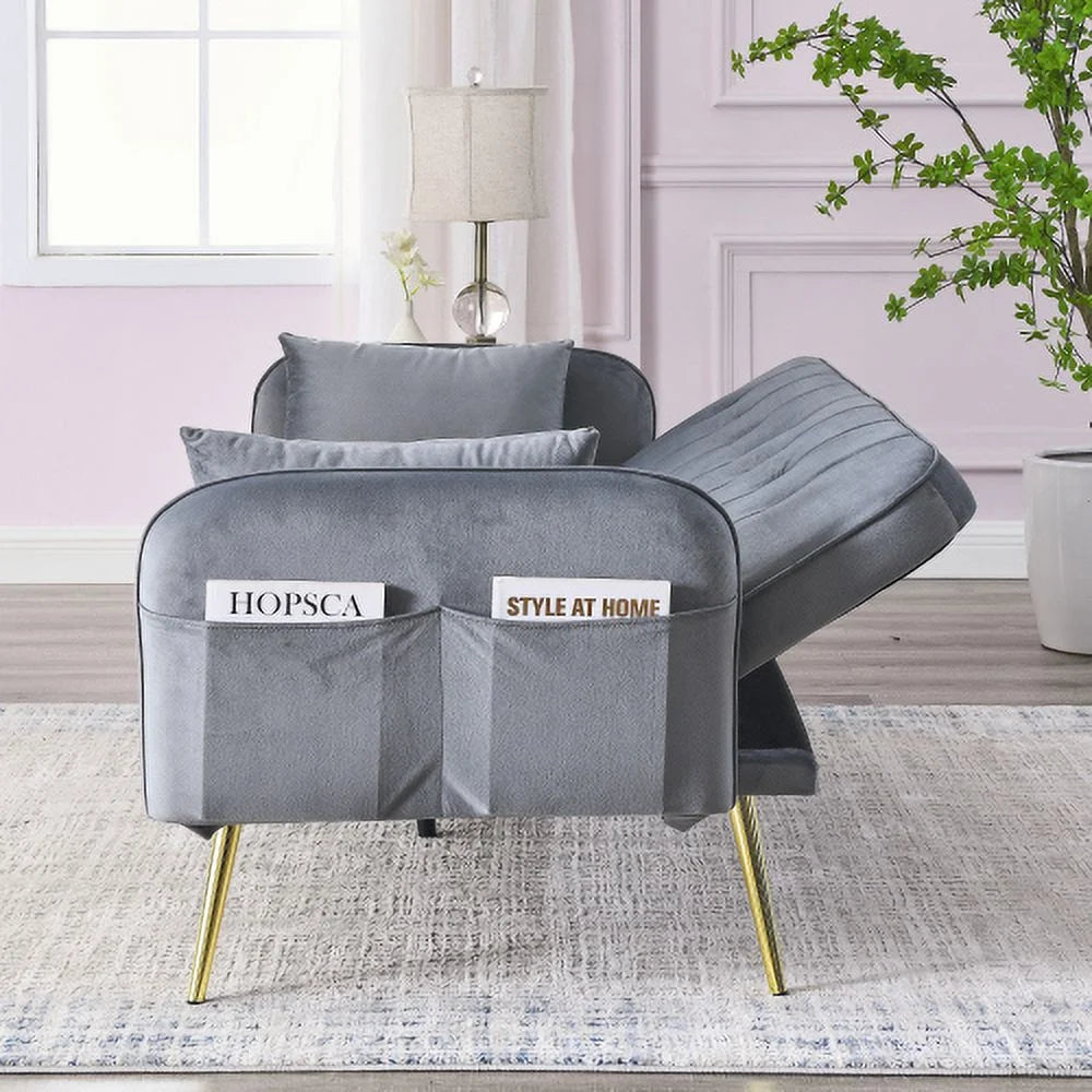 Grey Velvet Convertible Folding Sofa Bed O825