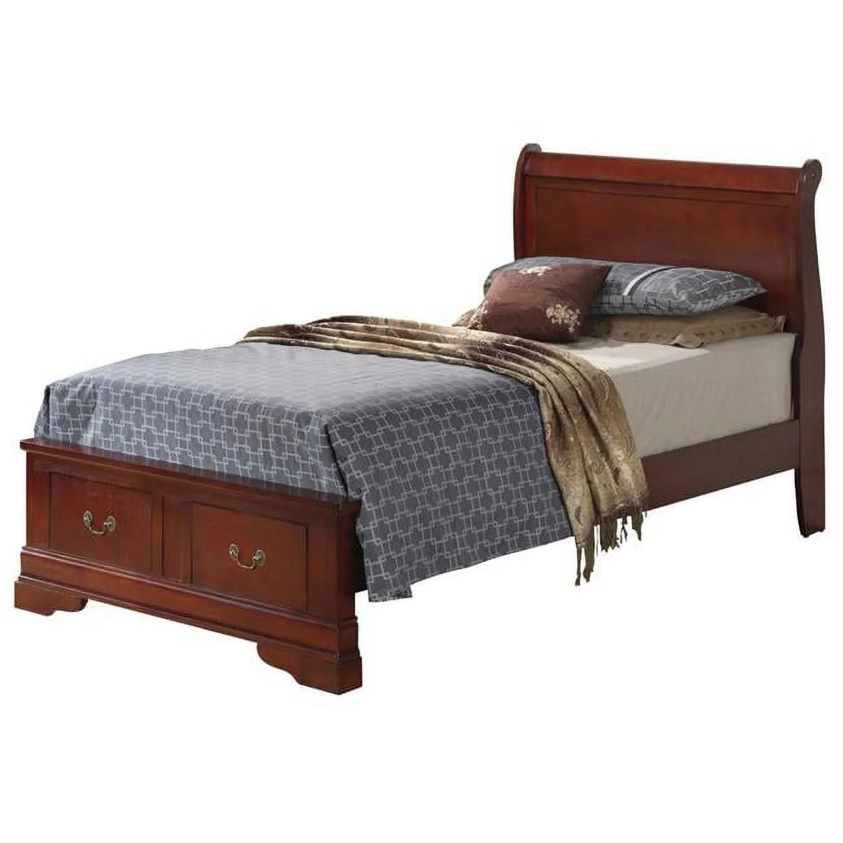 Cherry Twin Size Storage Sleigh Bed I351