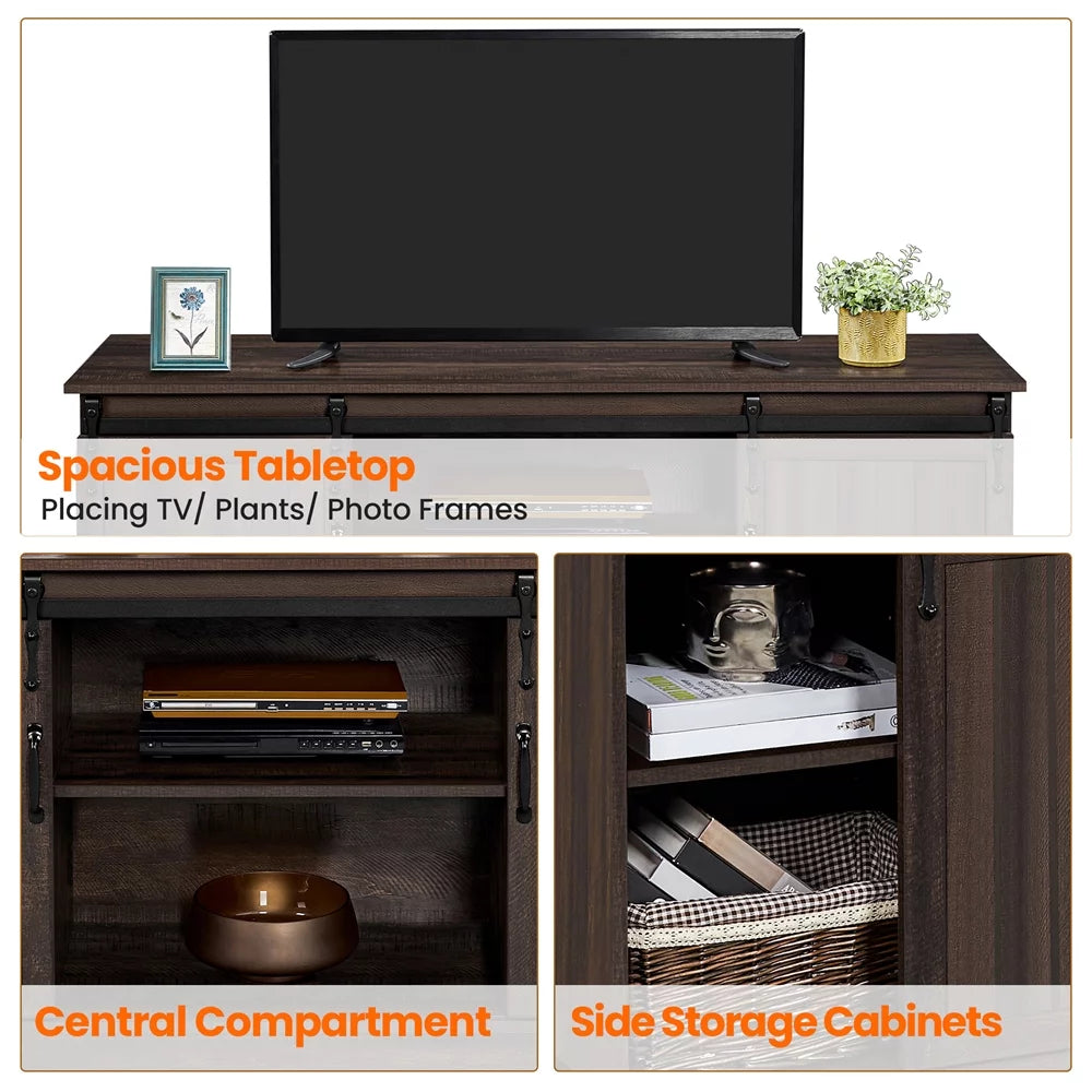 Modern TV Stand with Storage Shelves up to 65 Inch Rustic Brown J681995