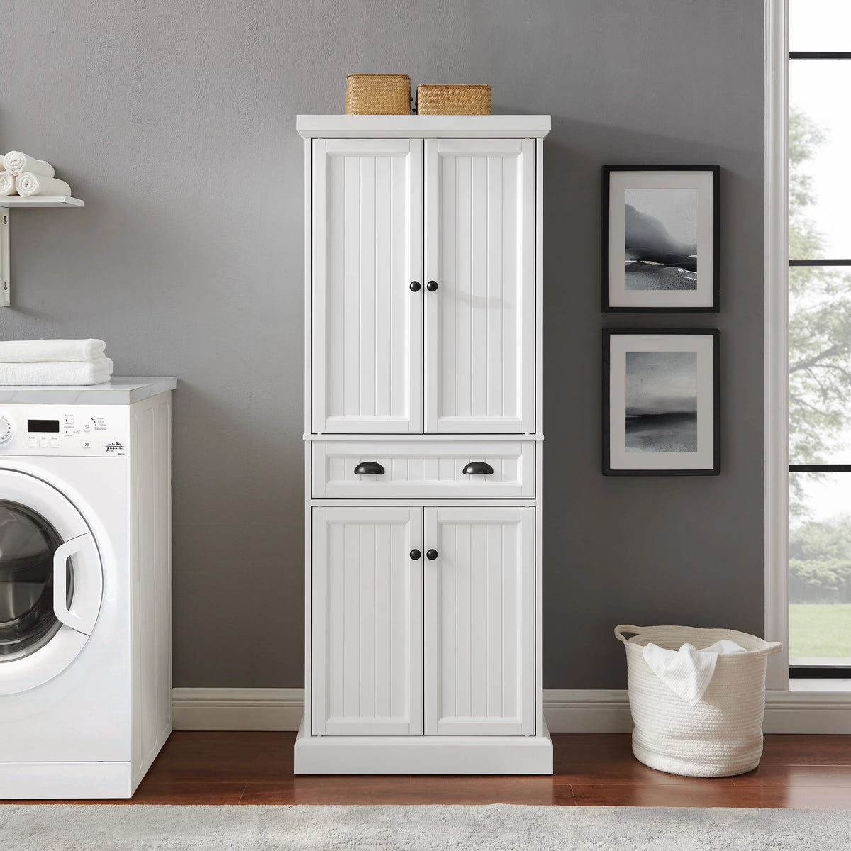 Distressed White Black Wood Pantry Y664