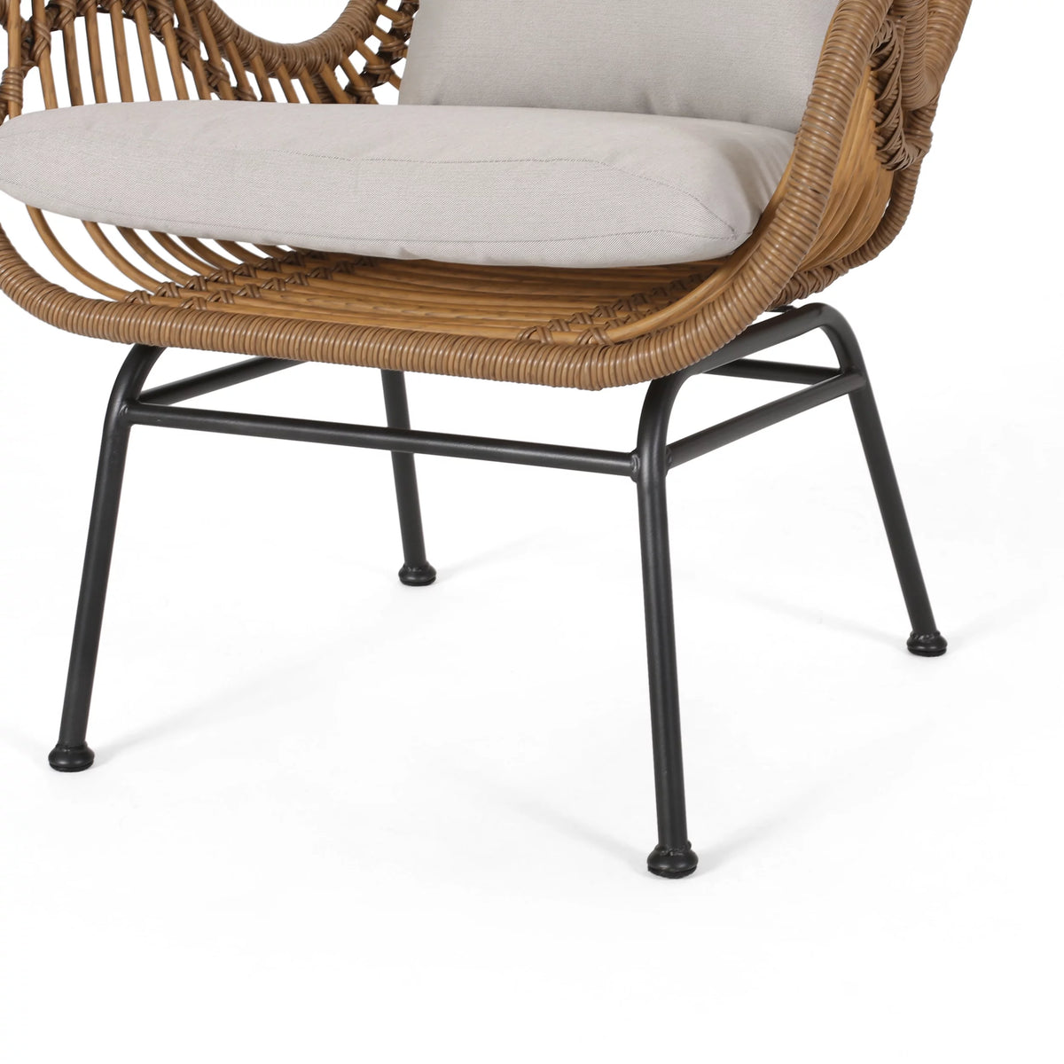 Light Brown and Beige Wicker Club Chairs with Cushions, Set of 2 U197