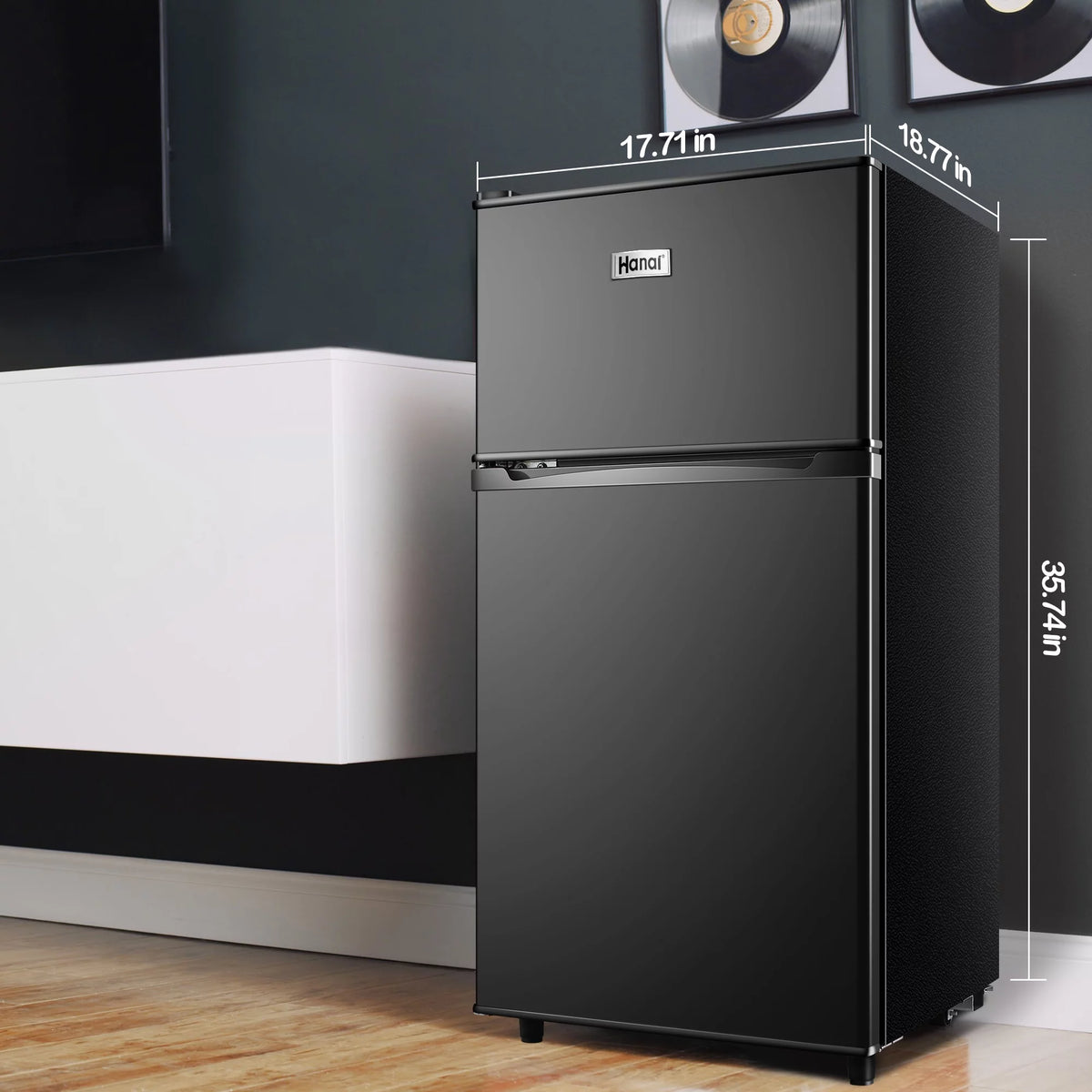 3.5 Cu ft Two Door Mini Fridge with Freezer, Black N77599