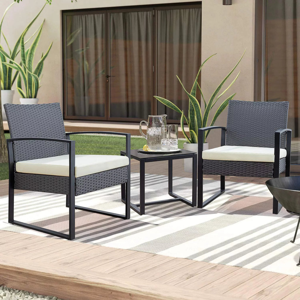 3 Pieces PE Rattan Bistro Set with Coffee Table B730