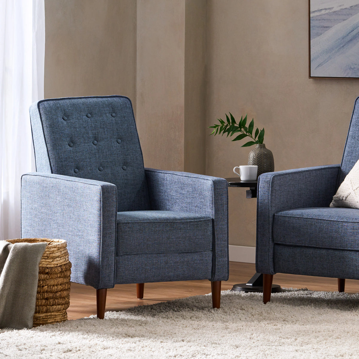 Dark Blue Tufted Fabric Recliner C9658