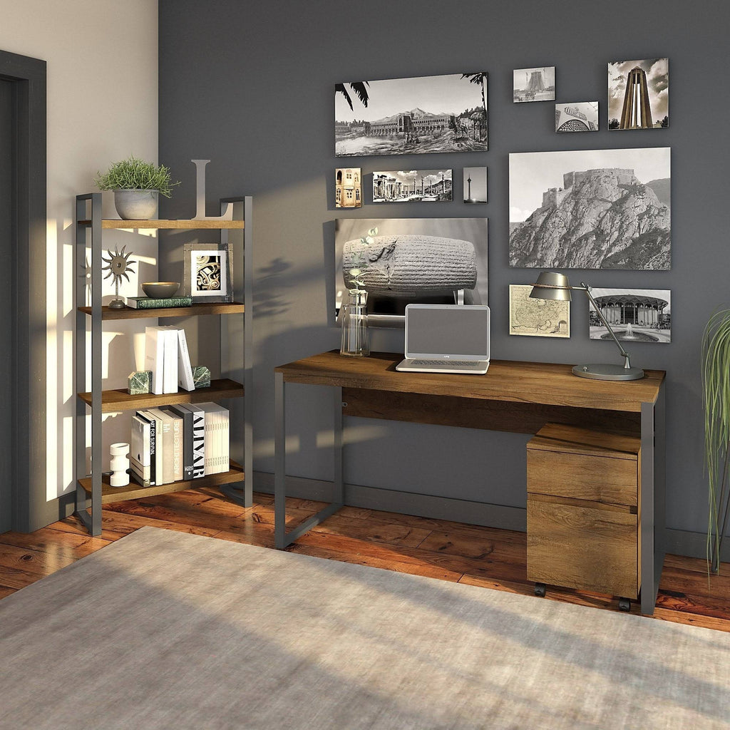 Brown Writing Desk with File Cabinet and Bookcase O221