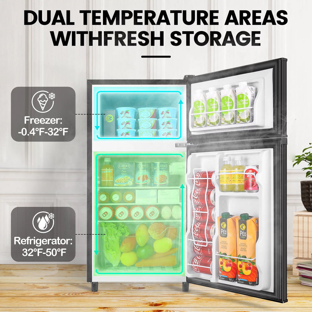 3.5 Cu ft Two Door Mini Fridge with Freezer, Black N77599