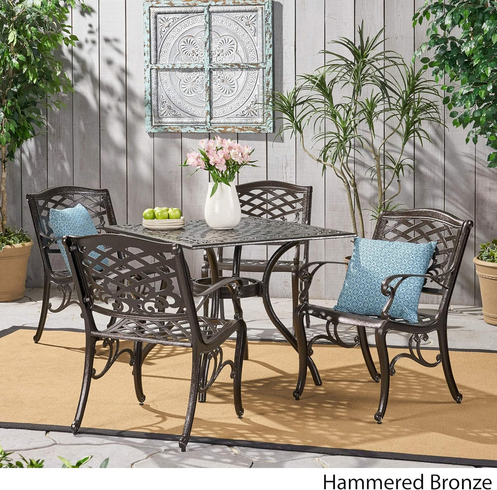 Hammered Bronze Cast Aluminum 5 Pcs Outdoor Dining Set D794