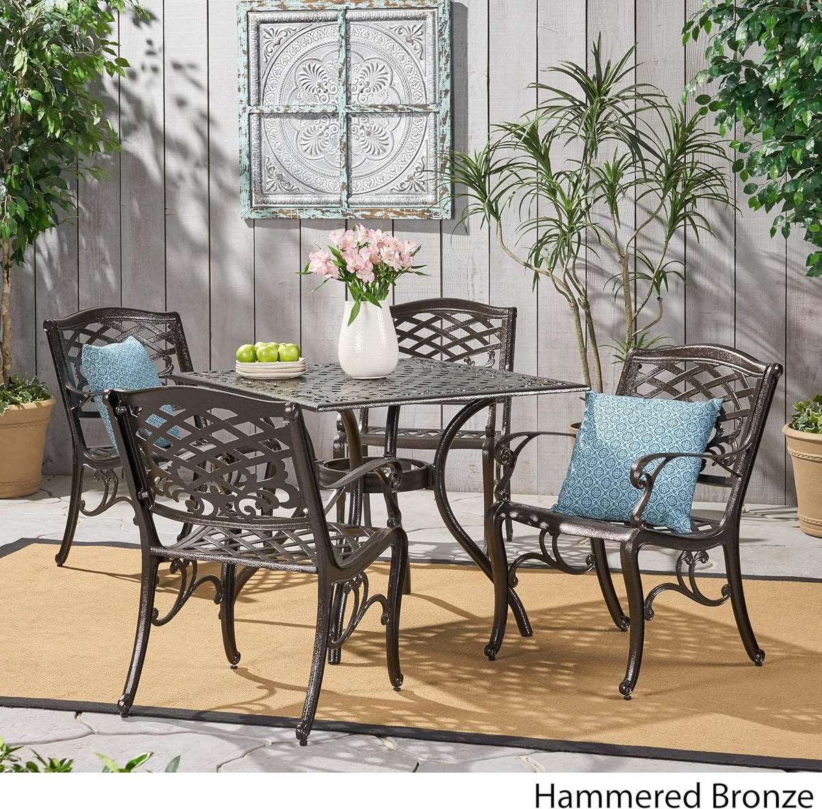 Hammered Bronze Cast Aluminum 5 Pcs Outdoor Dining Set D794