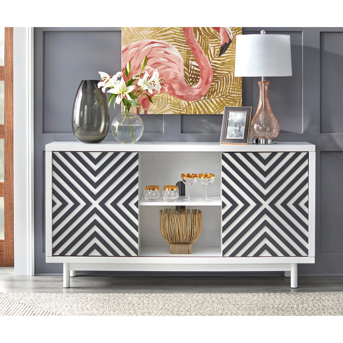 Mid-century Modern Buffet/Sideboard Tobacco Brown/Black V58729