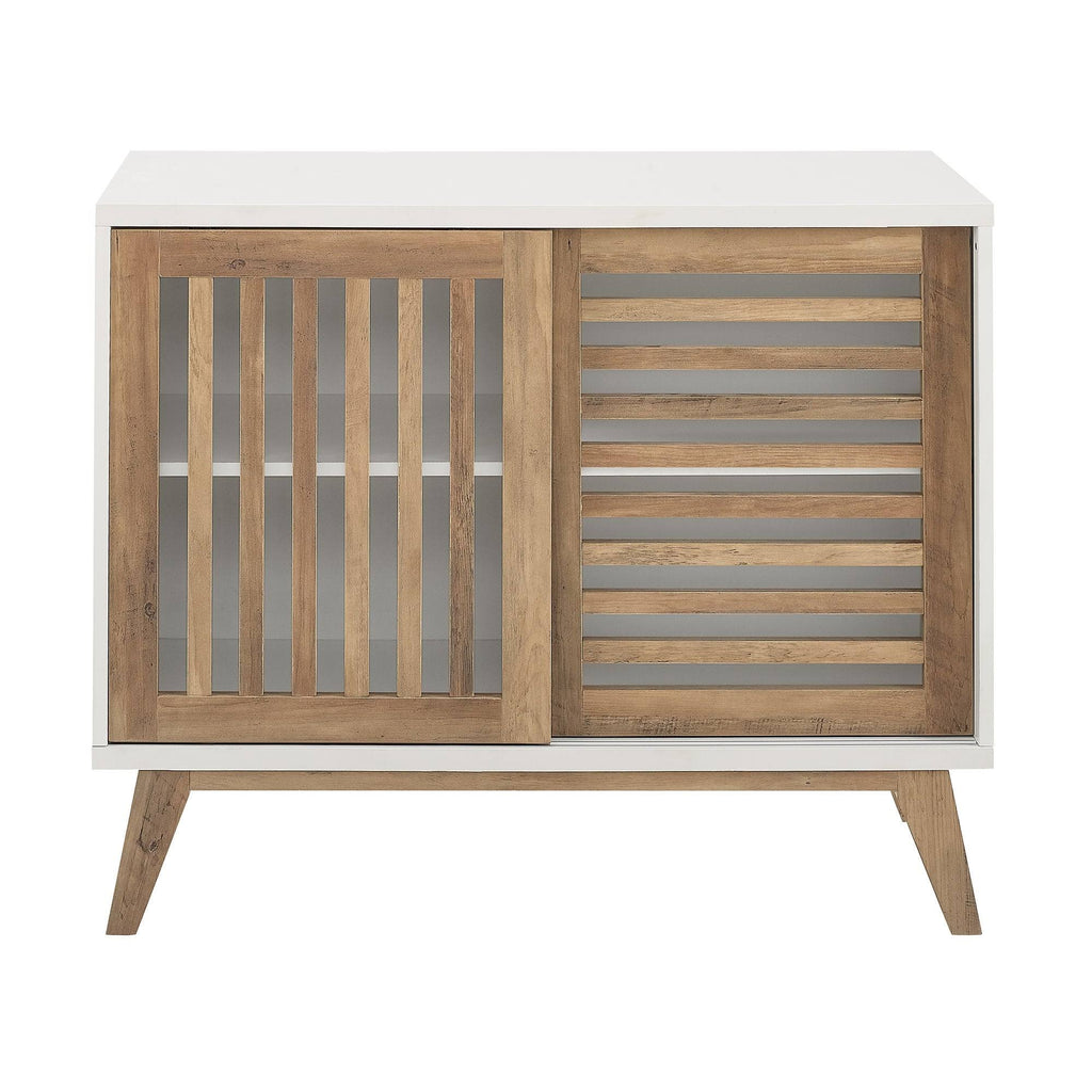36x22 Two Shelf Laminate and Metal Accent Cabinet White with Rustic Oak P385