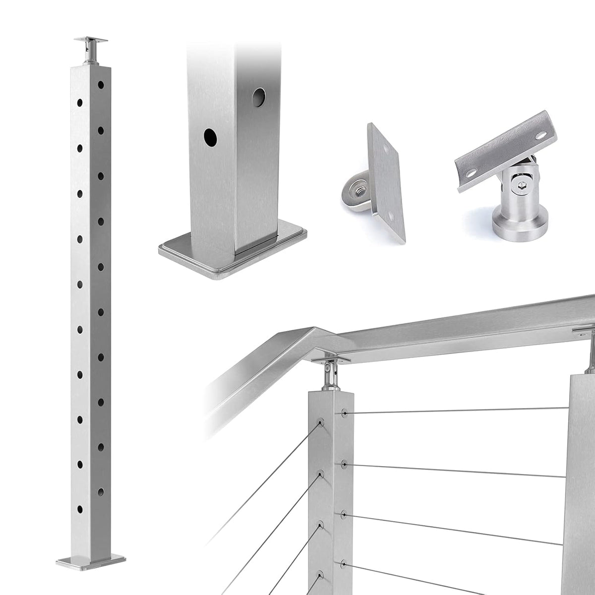 Square 36x2x2 Stainless Steel Brushed Cable Railing Post A548286