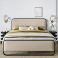 Queen Size Beige Metal Platform Bed Frame with Upholstered Headboard and Footboard N926067
