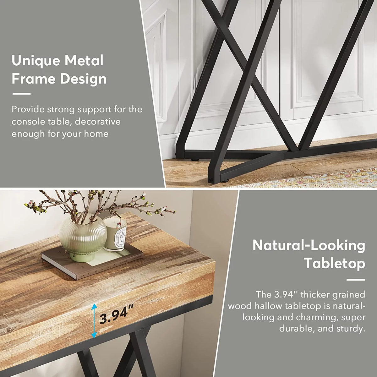 55" Wood Console Table with Metal Base Z7686